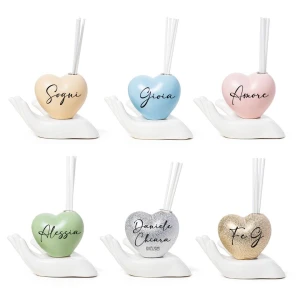 Profumatore Mano con Cuore in ceramica satinata personalizzabile