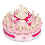 Torta Bomboniere da 15 Fette con cavallino a dondolo rosa