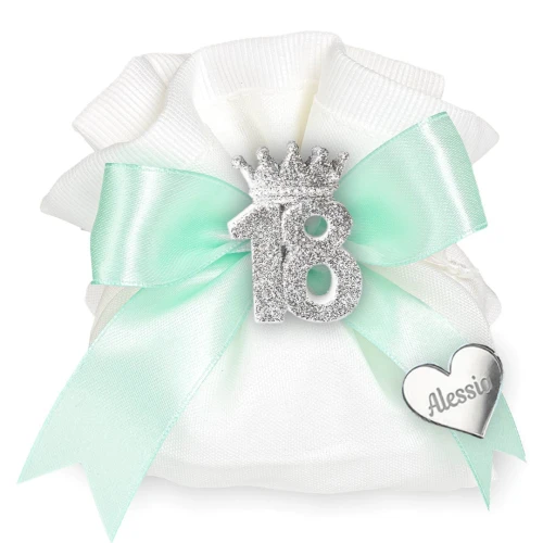 Bomboniere 18° compleanno 2025 Magnete con corona numero 18 argentato con glitter