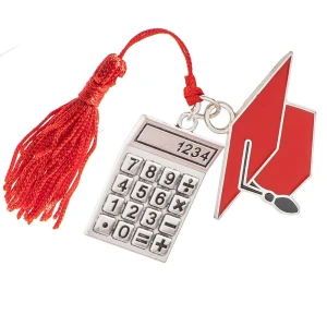 Bomboniere Laurea 2026 Ciondoli in zama cappellino e ciondolo Economia con nappina rossa