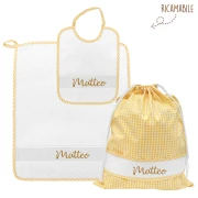 SET ASILO giallo ricamabile - Bavaglia sacchetto e salvietta