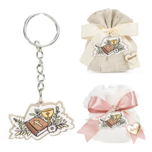 Bomboniere Comunione 2026 Linea Disegno Portachiavi con libro e calice