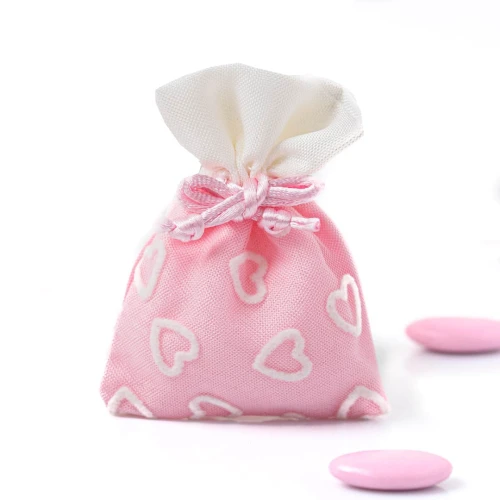 Sacchettino Portaconfetti rosa con cuori in Offerta