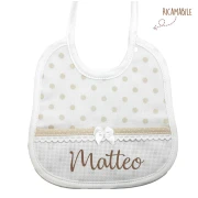 Bavaglino pois beige con tela ricamabile