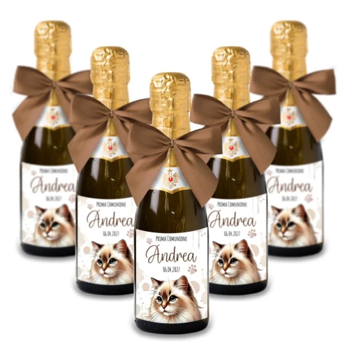 Bomboniere Mini bottiglie Prosecco Personalizzate o Segnaposto Tema Gatto