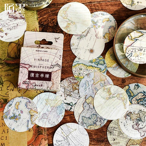 Adesivi mondo vintage confezione 56 pz