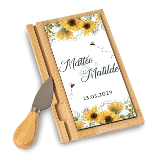 Bomboniere Personalizzate Tagliere con coltellino Tema Girasole