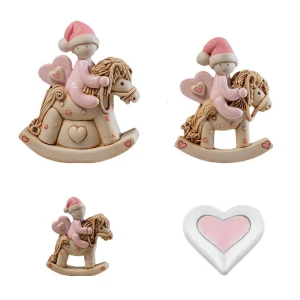 bomboniere battesimo e nascita cuore e cavalli a dondolo rosa
