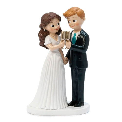 Cake Topper Matrimonio Brindisi Sposo biondo e Sposa castana
