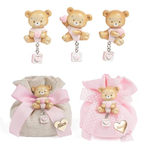 Bomboniere Battesimo e Nascita Bimba 2026 Magnete Orsetto Rosa in resina