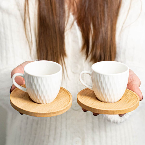 Bomboniera Set Tazzine da caffè con base in bamboo personalizzabile