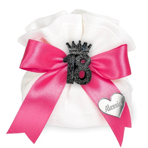 Bomboniere 18° compleanno 2025 Magnete con corona numero 18 nero con glitter