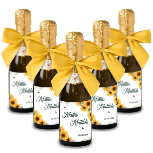 Bomboniere Mini bottiglie Prosecco Personalizzate o Segnaposto Tema Girasole