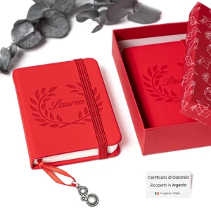 Bomboniere Laurea in Ingegneria Meccanica blocco note rosso con rilievo e ciondolo
