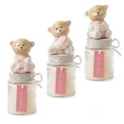 Bomboniere Linea Bibì Femmina 2026 Barattolino portacandela con orsetto e targhetta