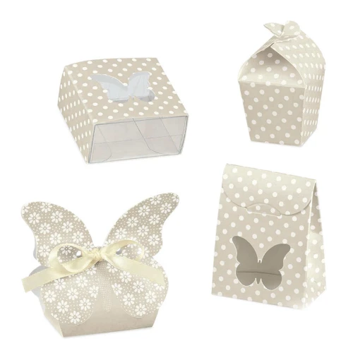 scatolina portaconfetti farfalla tortora a pois bianchi shabby chic