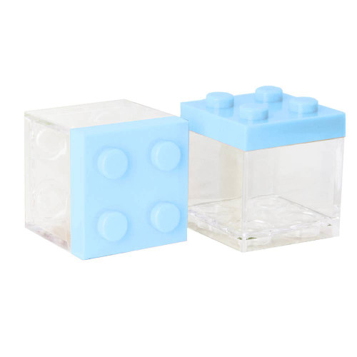 scatolina lego cubo porta confetti con tappo celeste in plexiglas