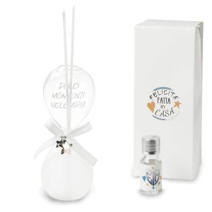 Bomboniere 2026 Linea Due Stelle Profumatore Grande Clessidra in vetro con fiocco e ciondolo stelline
