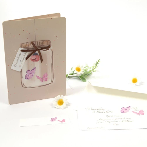 Partecipazione Matrimonio Originale Barattolo con farfalle - Valencia
