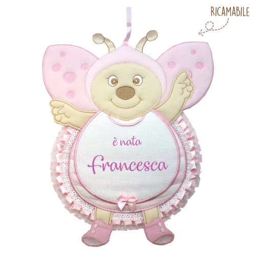 Fiocco Nascita Bimba coccinella ricamabile punto croce