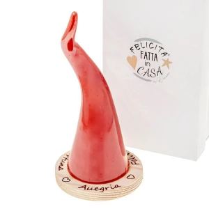 Bomboniere 2026 Cornetto Medio Rosso Portafortuna in ceramica e legno