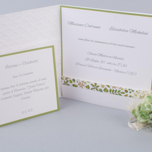 Partecipazione Matrimonio Originale con dettagli verdi - Oleandro
