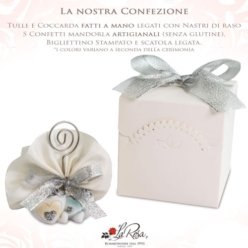 Bomboniera Nozze Argento, clip portafoto con doppio cuore e numero 25 decorati a mano, idea originale come bomboniera per 25° anniversario di nozze.