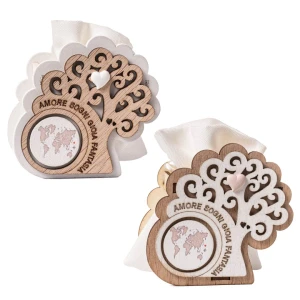 Bomboniere Tema Viaggio 2026 Linea Pianeta Scatolina portaconfetti con albero della vita, frase e mondo