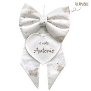 Fiocco Nascita neutro unisex bianco con orsetti e punto croce