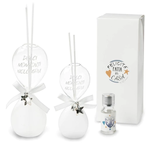 Bomboniere 2026 Linea Due Stelle Profumatore Clessidra in vetro con fiocco e ciondolo stelline