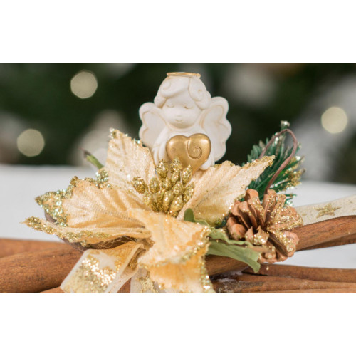 Idea Regalo Natale - Composizione di cannella con angelo e decoro