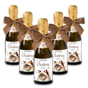 Bomboniere Mini bottiglie Prosecco Personalizzate o Segnaposto Tema Gatto