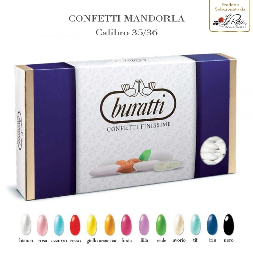 CONFETTI MANDORLA BURATTI colore Bianchi Rosa Azzurro Rosso Giallo Arancioni Fuxia Lilla Verde Avorio Tiffany Blu Neri