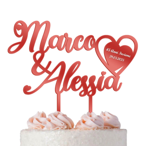 Cake Topper Nozze di Rubino 45° Anniversario in Plexiglass Rosso