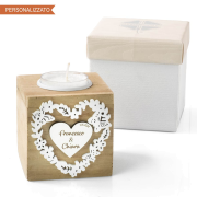 Bomboniere portacandela in legno linea LOVE Personalizzabile stile shabby