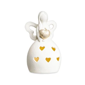 Bomboniere Comunione e Cresima Femmina 2027 Angelo Grande a LED con cuore cuore oro in ceramica
