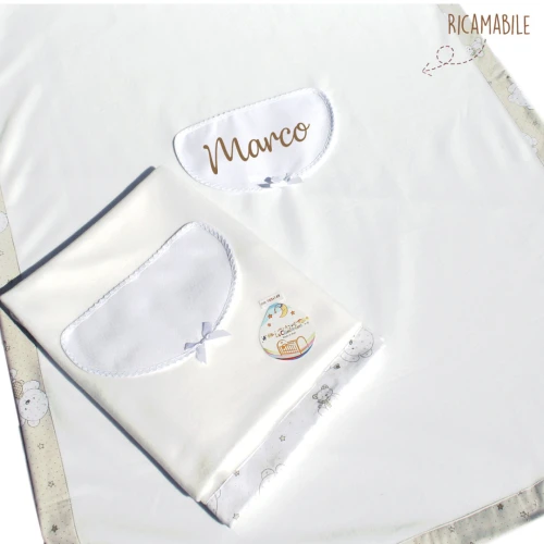 Coperta da lettino in pile ricamabile con orsetti 102x146 cm