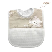 Bavaglio orsetto beige e brillantini con tela ricamabile