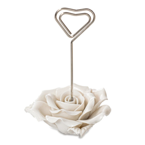 Bomboniera o Segnaposto Rosa in porcellana bianca con clip cuore