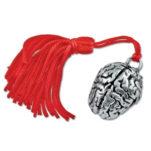 Bomboniere Laurea Psicologia Ciondolo cervello in Argento con nappina rossa
