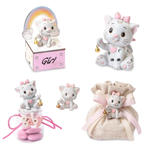 Bomboniere Battesimo e Nascita Bimba 2025 Linea Micia Rosa in resina
