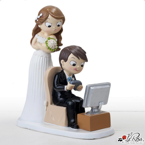 Cake Topper Matrimonio Sposo che gioca Videogiochi 