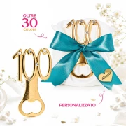 Bomboniere 100° Compleanno Apribottiglia in metallo dorato con strass