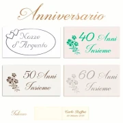 Bigliettini Bomboniere Anniversario Nozze Argento, Oro, Smeraldo, Diamante