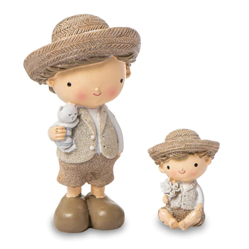 Bomboniere Offerta Stock Statuette Bimbo con gattino e fiori