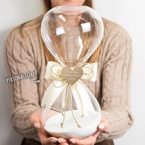 Idea Regalo Nozze D'Oro 2026 Clessidra Maxi in vetro con sabbia bianca con applicazione cuore