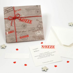 Partecipazione Matrimonio Tema viaggio stile pacco - Par Avion