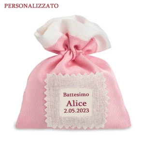 ULTIMI PEZZI 10 Sacchettino Piatto Personalizzabile Battesimo Nascita Rosa 10x12 cm PREZZO PER TUTTI