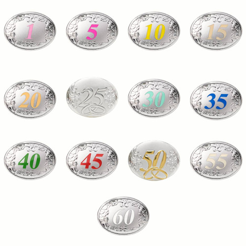 Placche in argento con numeri e Colore degli Anniversari cm 3,5x2,5