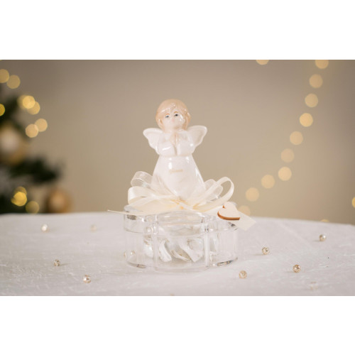Idea Regalo Natale - Angelo con Scatola, Cioccolatini decorato con fiocchi e cuore